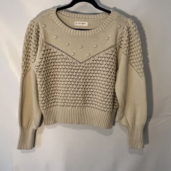 Lucky Brand Sweaters - Lucky Brand Women Sweater Size Large Natural Ivory Knitted Textured Cotton Crop